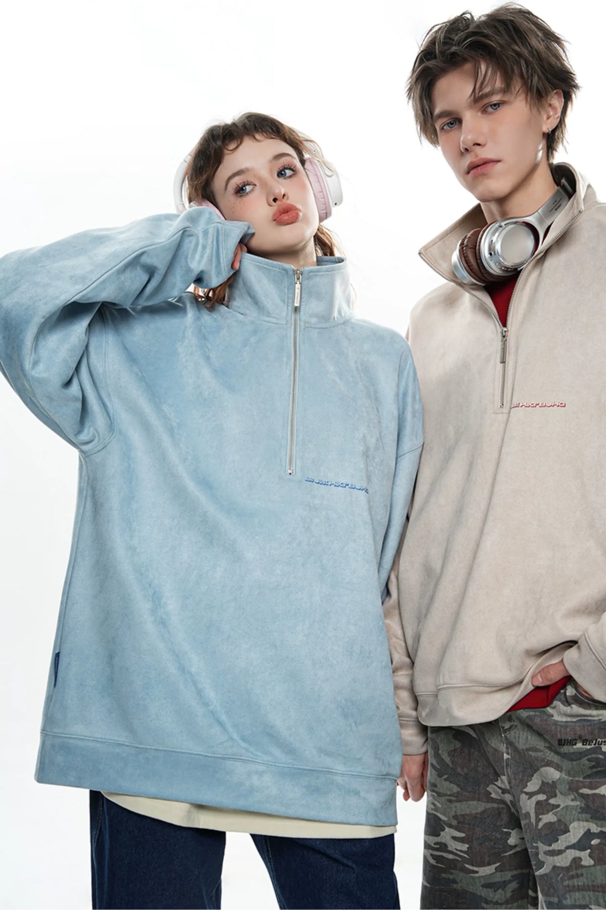 Faux Suede Oversize Polo Sweatshirt