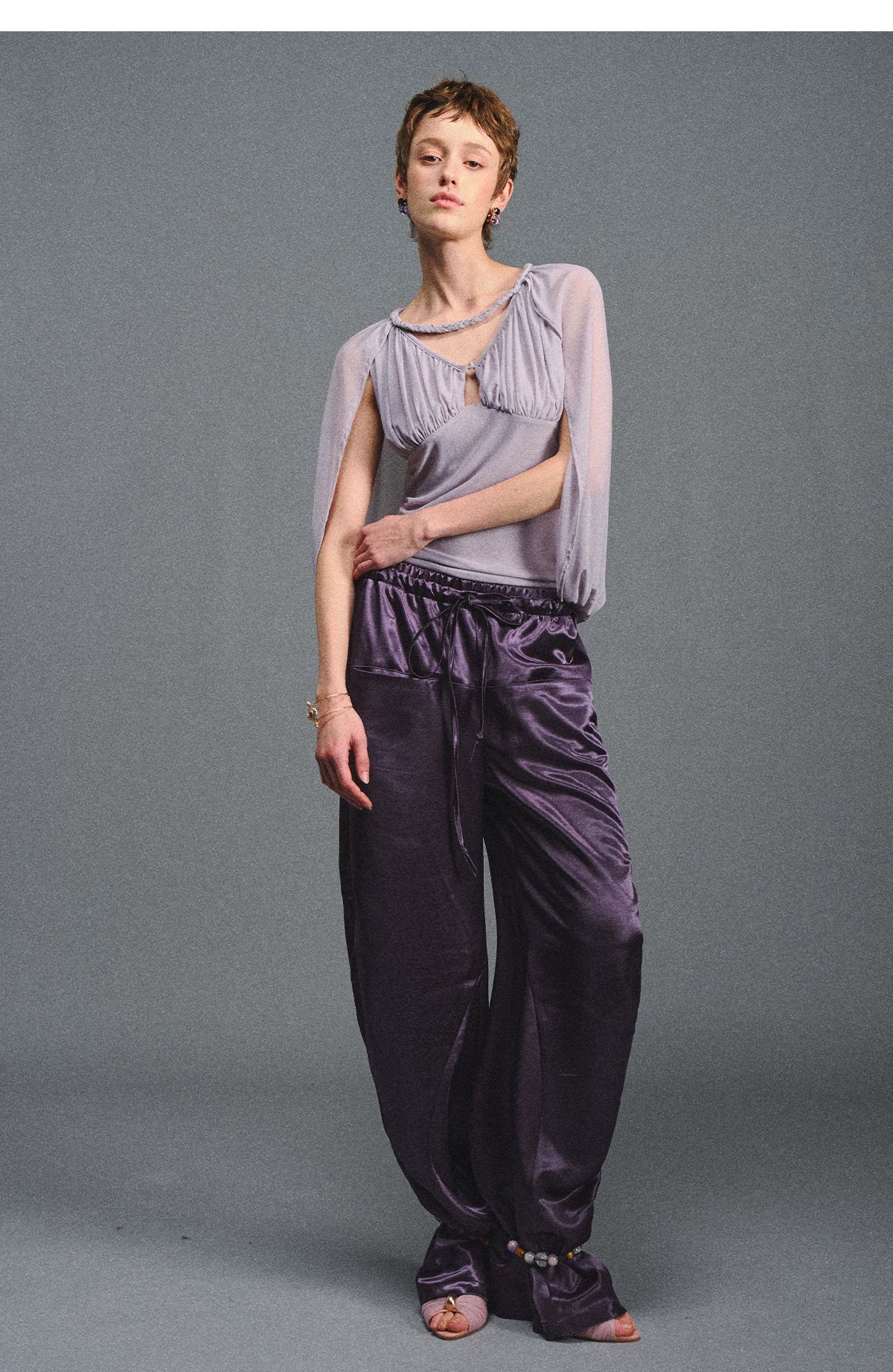 Satin Jogger Pants with Beaded Drawstring