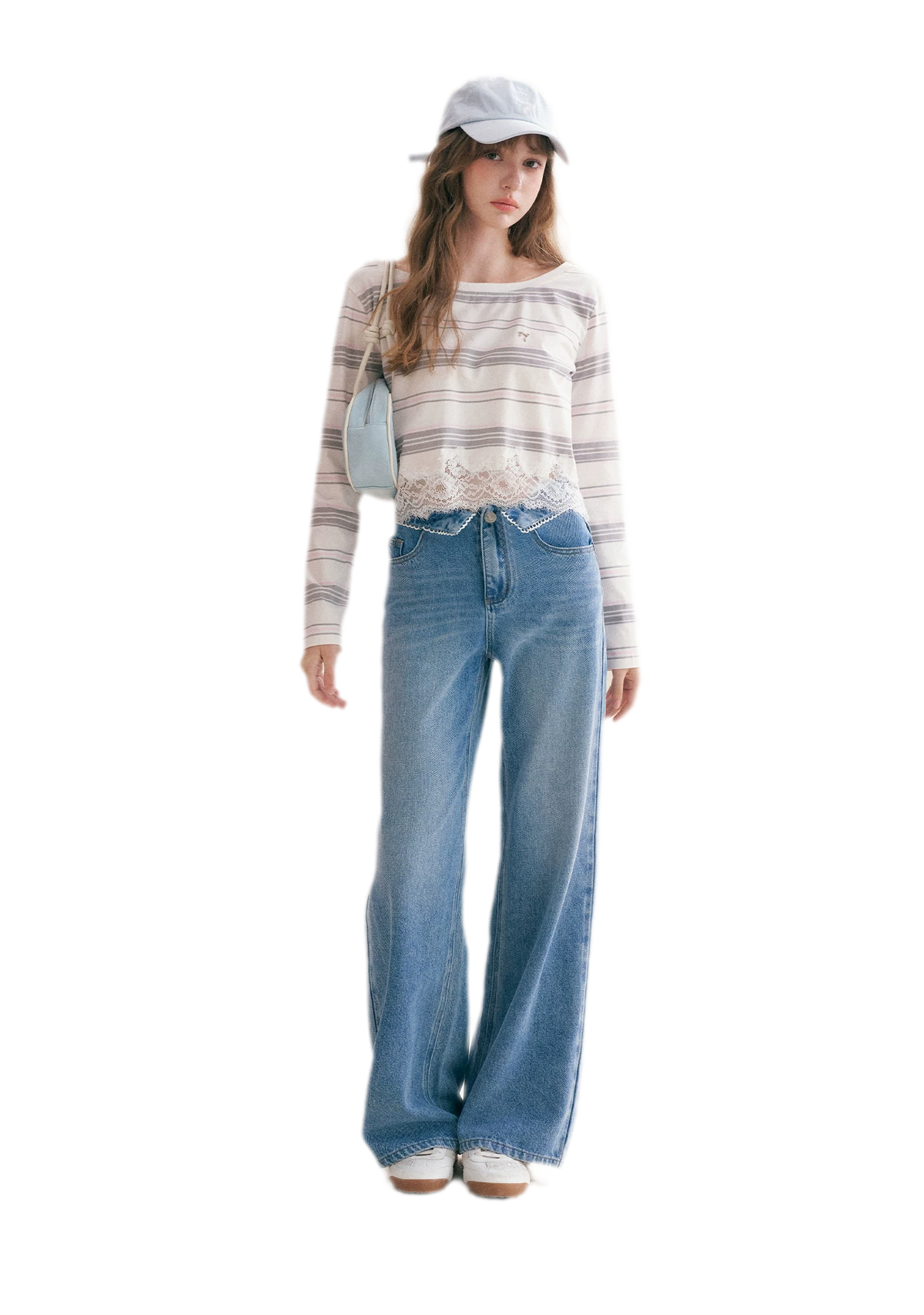 Cotton Lace-Trim Wide-Leg Jeans