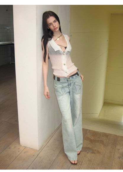 Summer Alpaca Wool Sleeveless Knit Cardigan