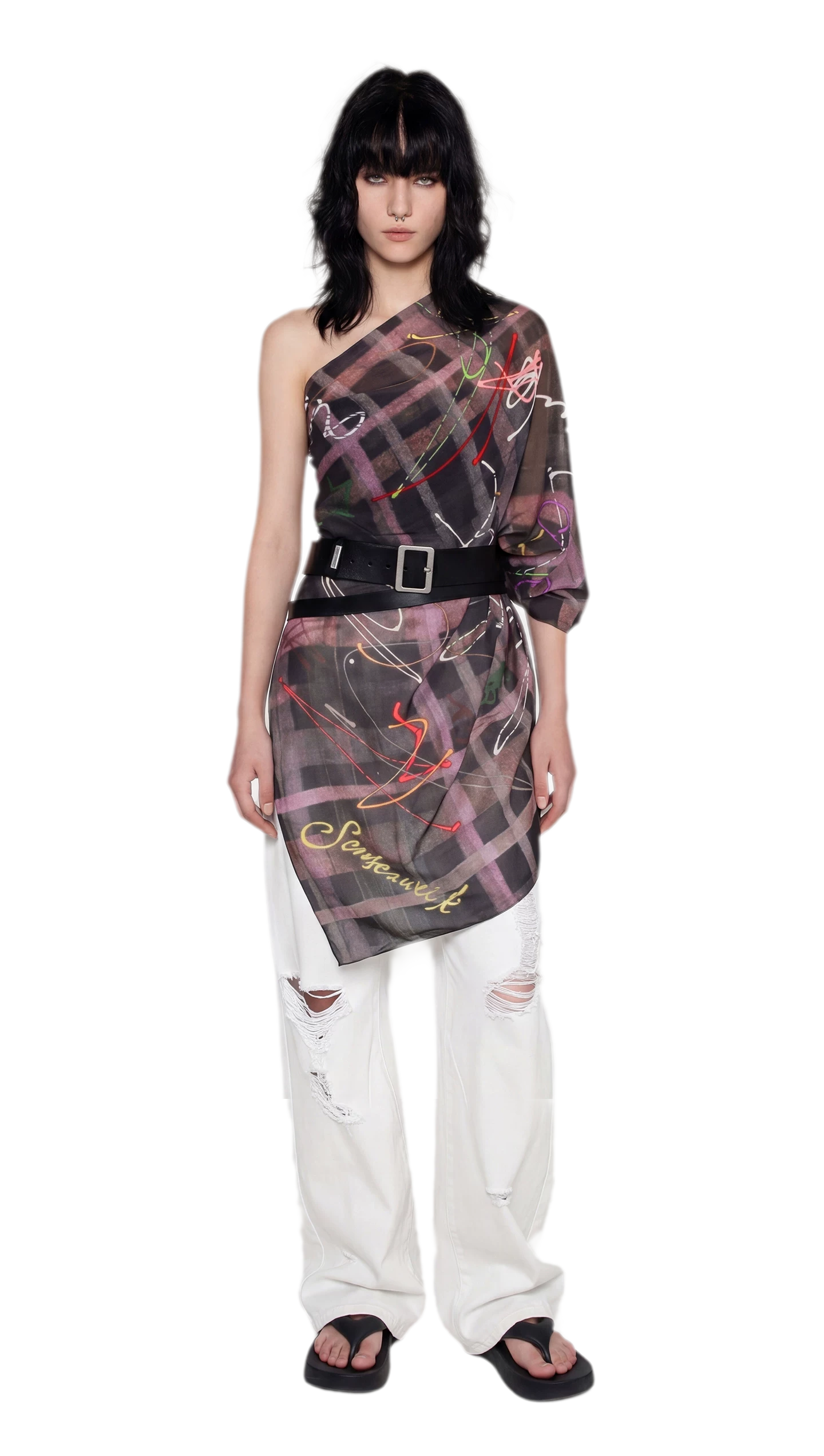 Plaid Graffiti Square Scarf
