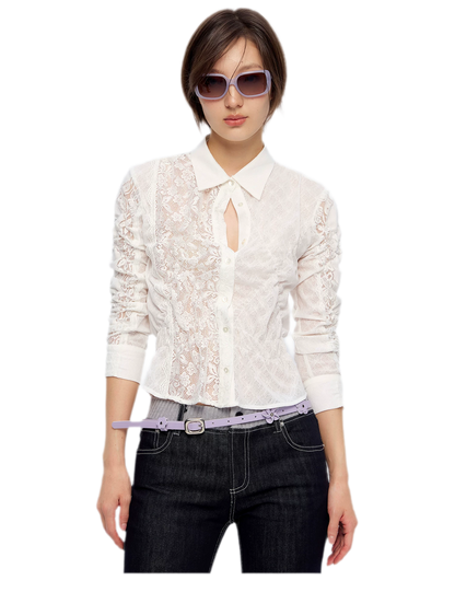 Lace Shirred Peplum Blouse