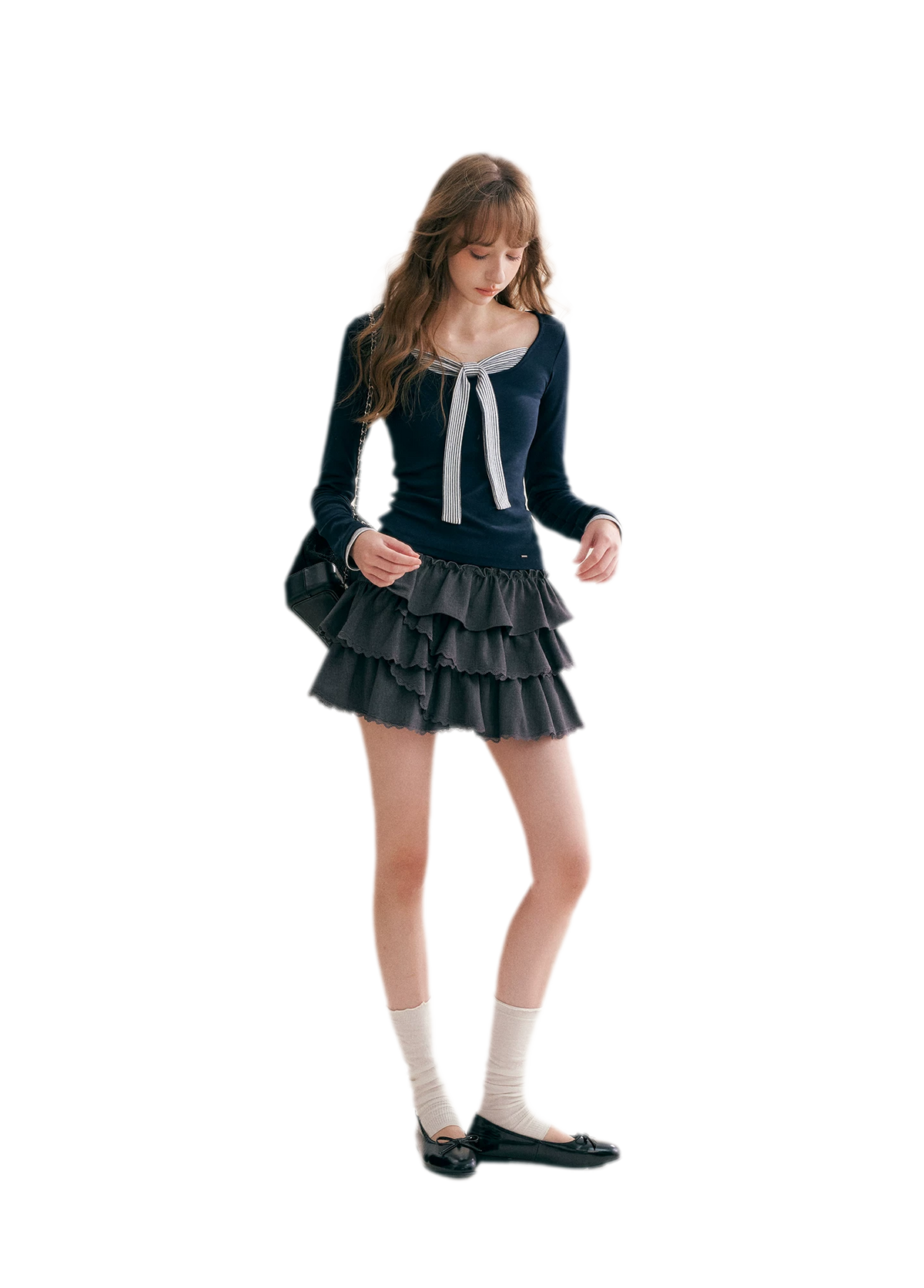 Striped Faux-Layer Fitted Top