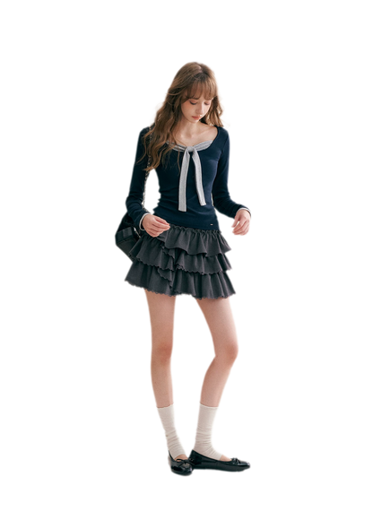 Striped Faux-Layer Fitted Top