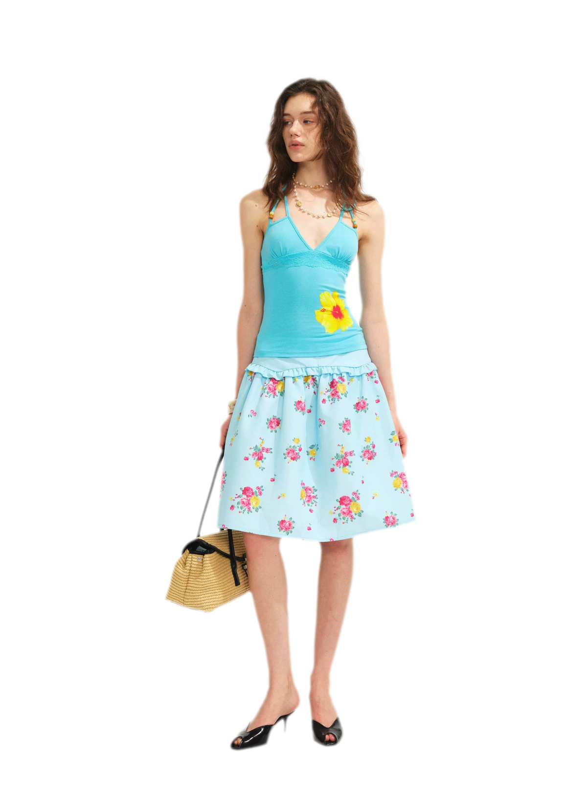 Beaded Floral Halter Tank Top