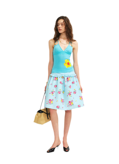 Beaded Floral Halter Tank Top