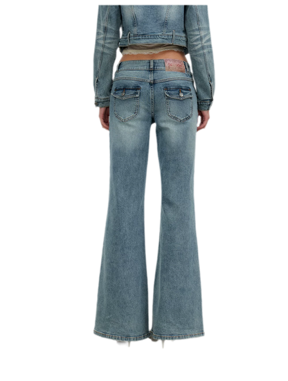 Washed Cat-Whisker Flare Jeans