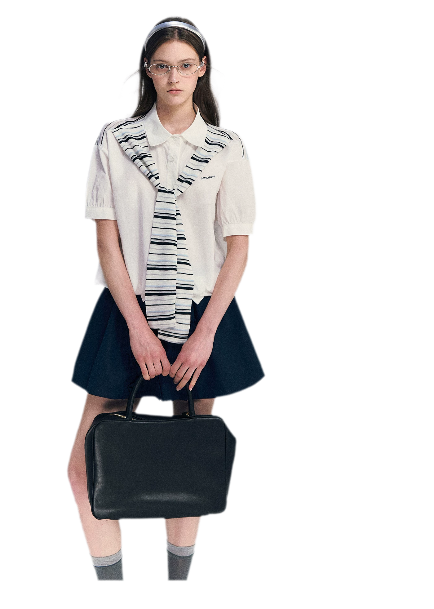 Striped Scarf Hem Shirt