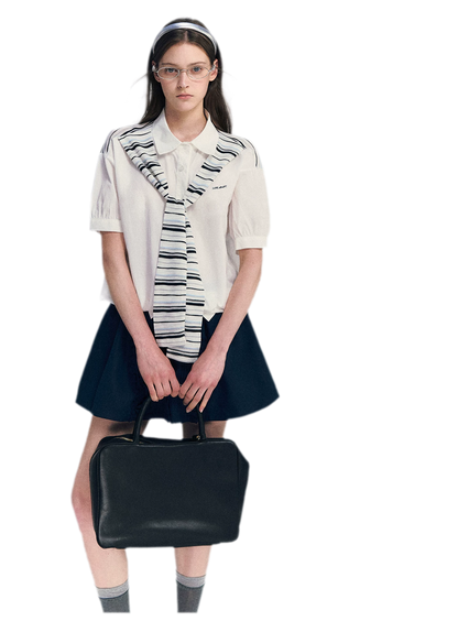 Striped Scarf Hem Shirt
