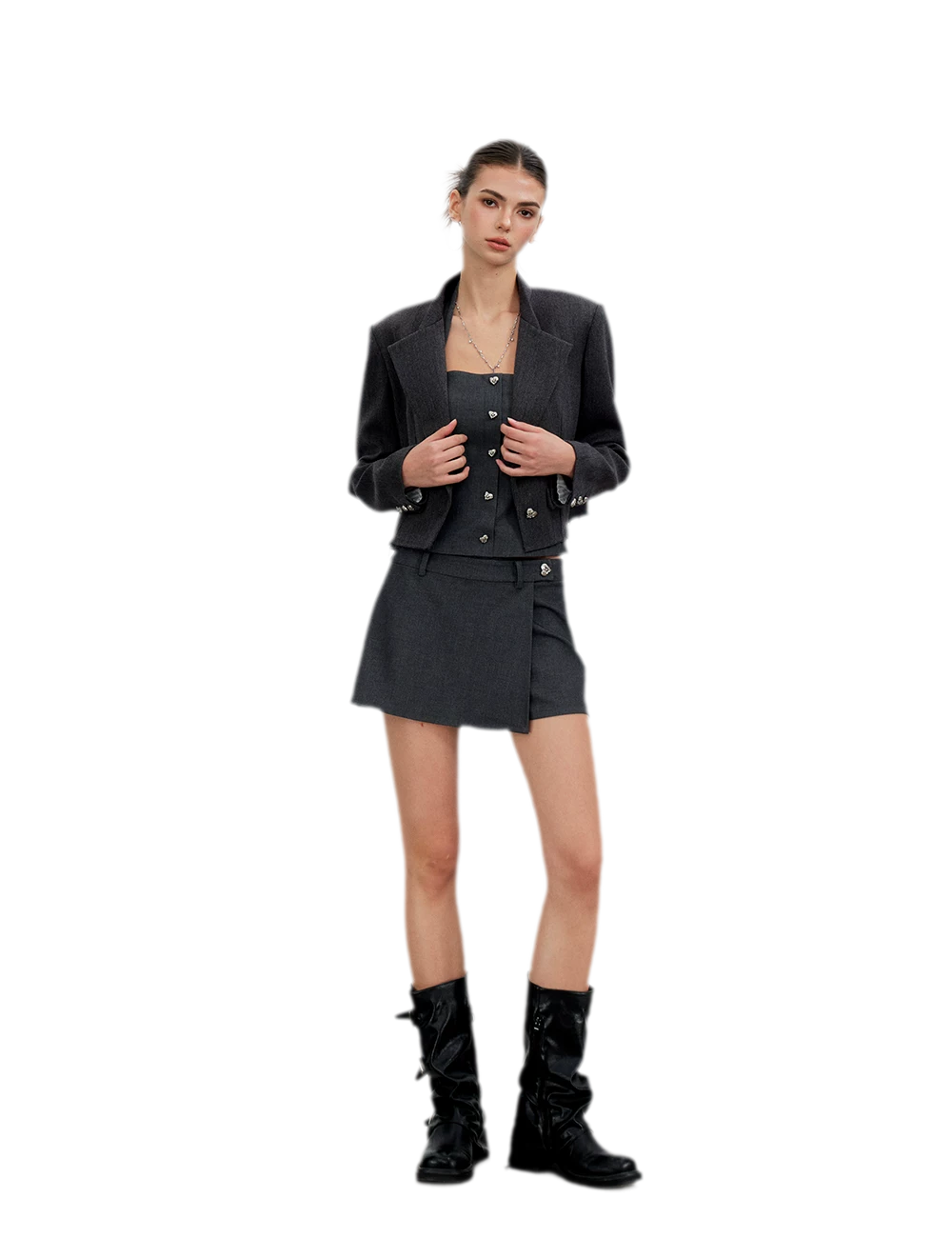 Tailored Irregular Faux Two-Piece Skort