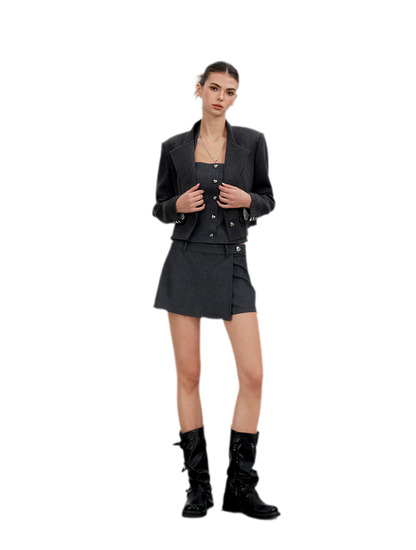 Tailored Irregular Faux Two-Piece Skort