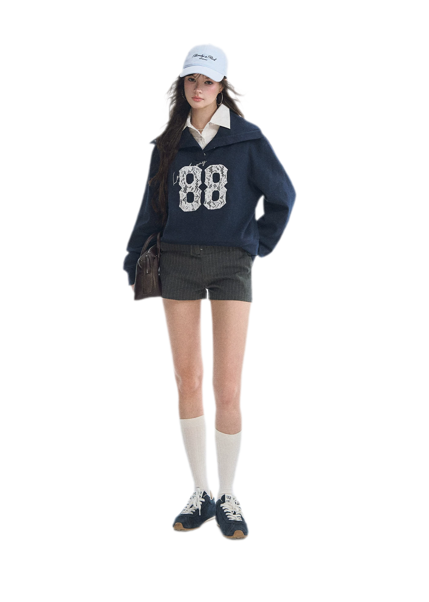 Lace Appliqué Cropped Sweatshirt