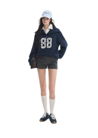 Lace Appliqué Cropped Sweatshirt