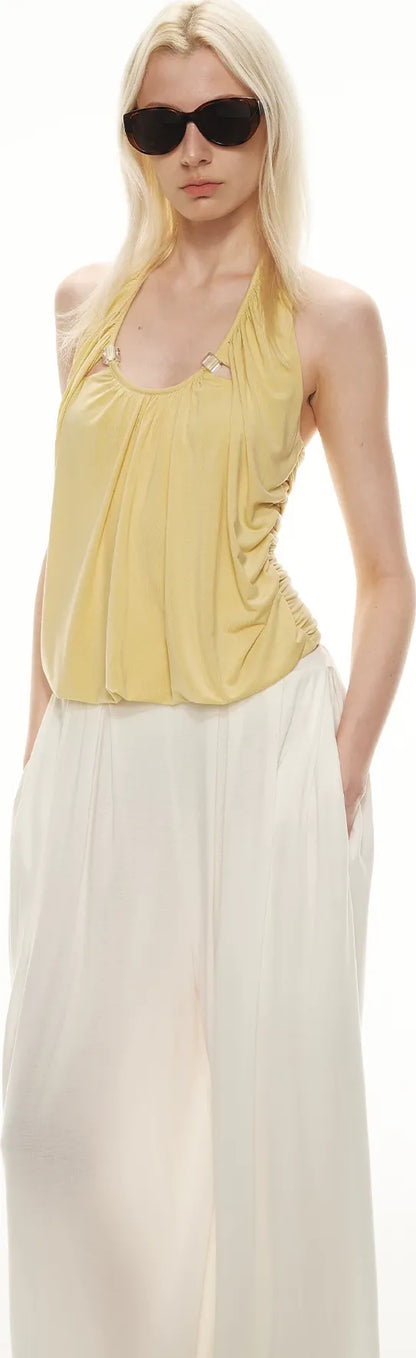 Modal Draped Halter Top with Pearl Neckline