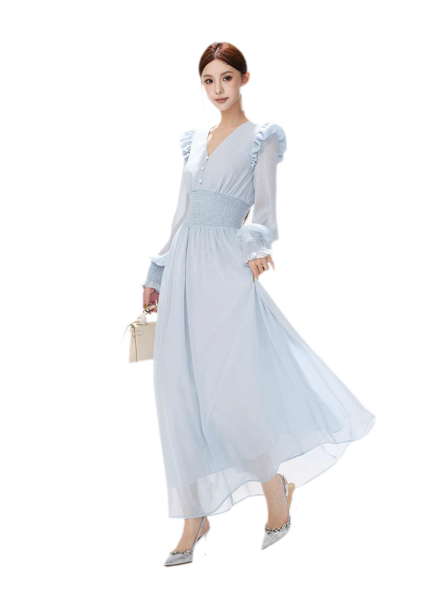 Textured Ruffle V-Neck Dress