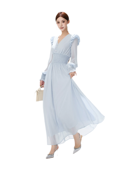 Textured Ruffle V-Neck Dress