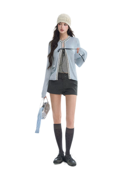 Fine Knit Contrast Trim Cardigan