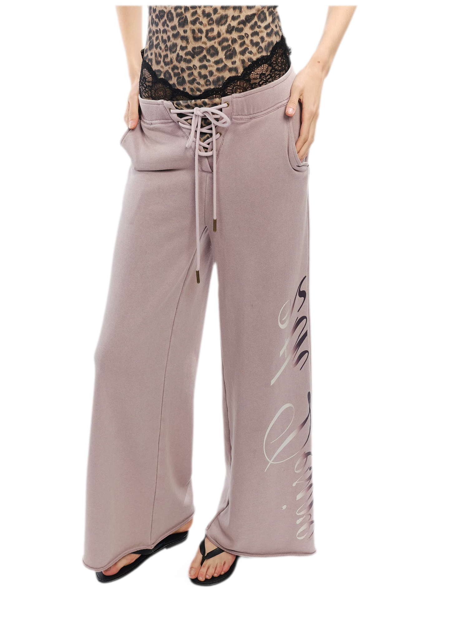 Vintage Letter Print Wide-Leg Pants