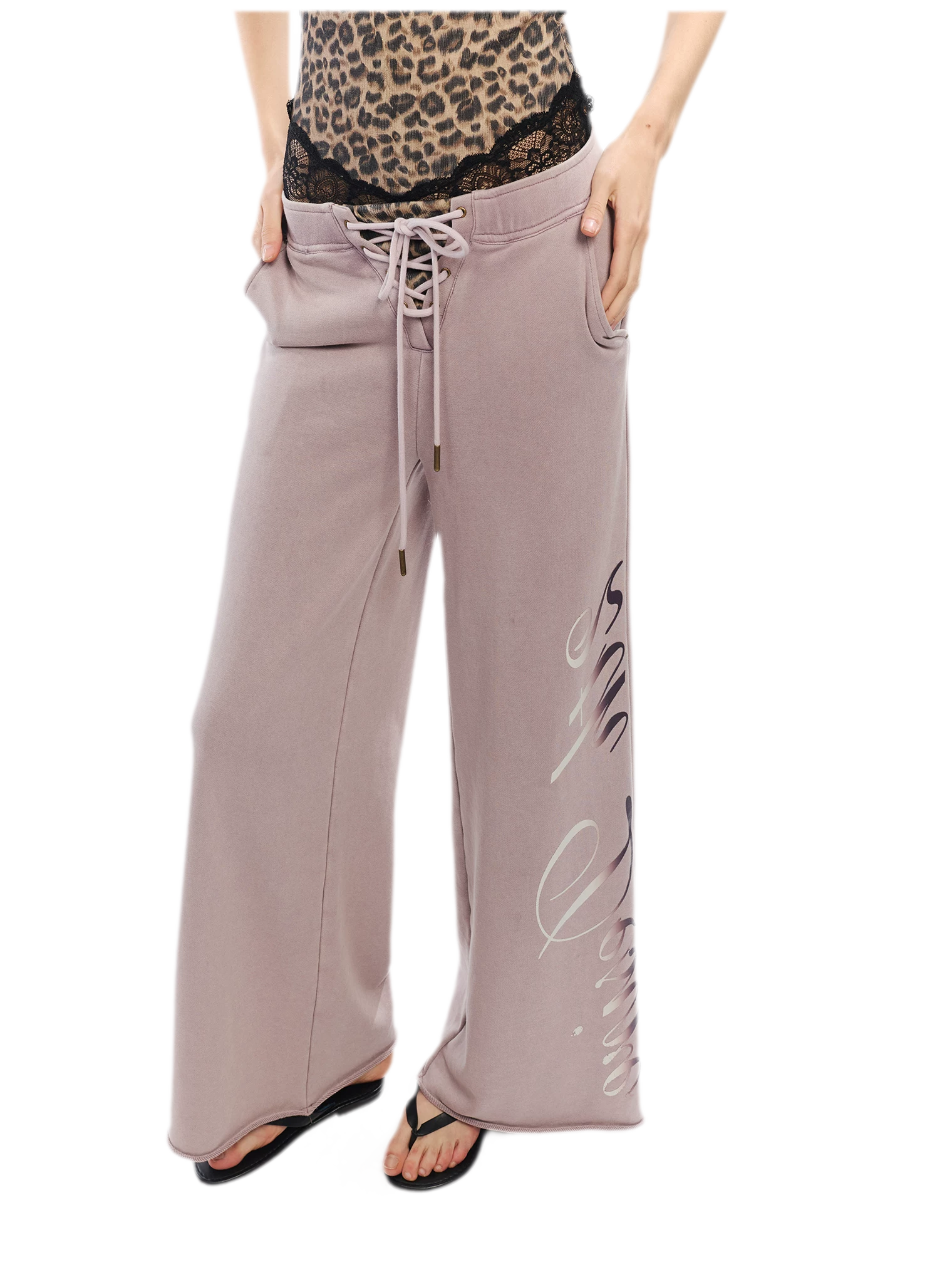 Vintage Letter Print Wide-Leg Pants