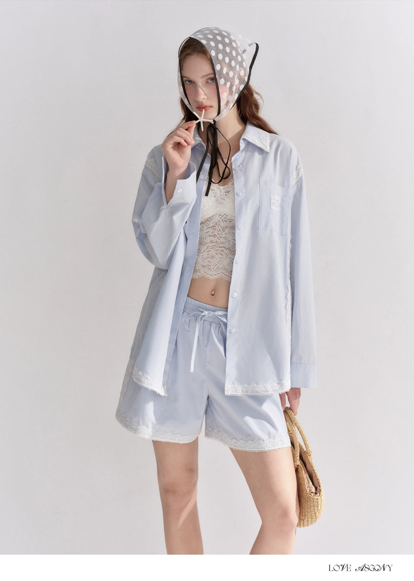 Lace Embroidered Loose Shirt &amp; Shorts Set
