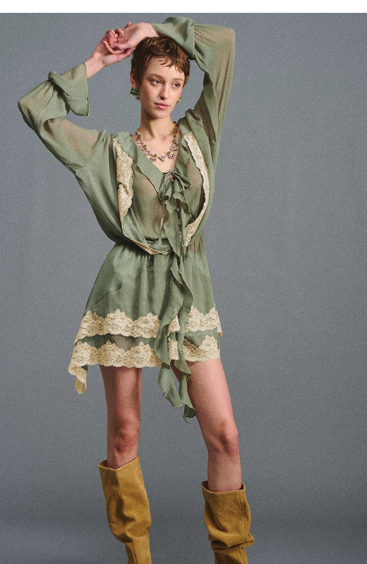 Vintage Moss Green Lace Dress