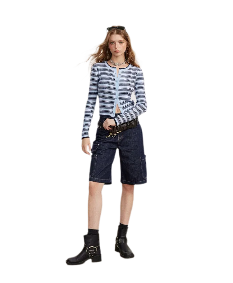 Contrast Stripe Slim Knit Cardigan