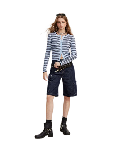 Contrast Stripe Slim Knit Cardigan