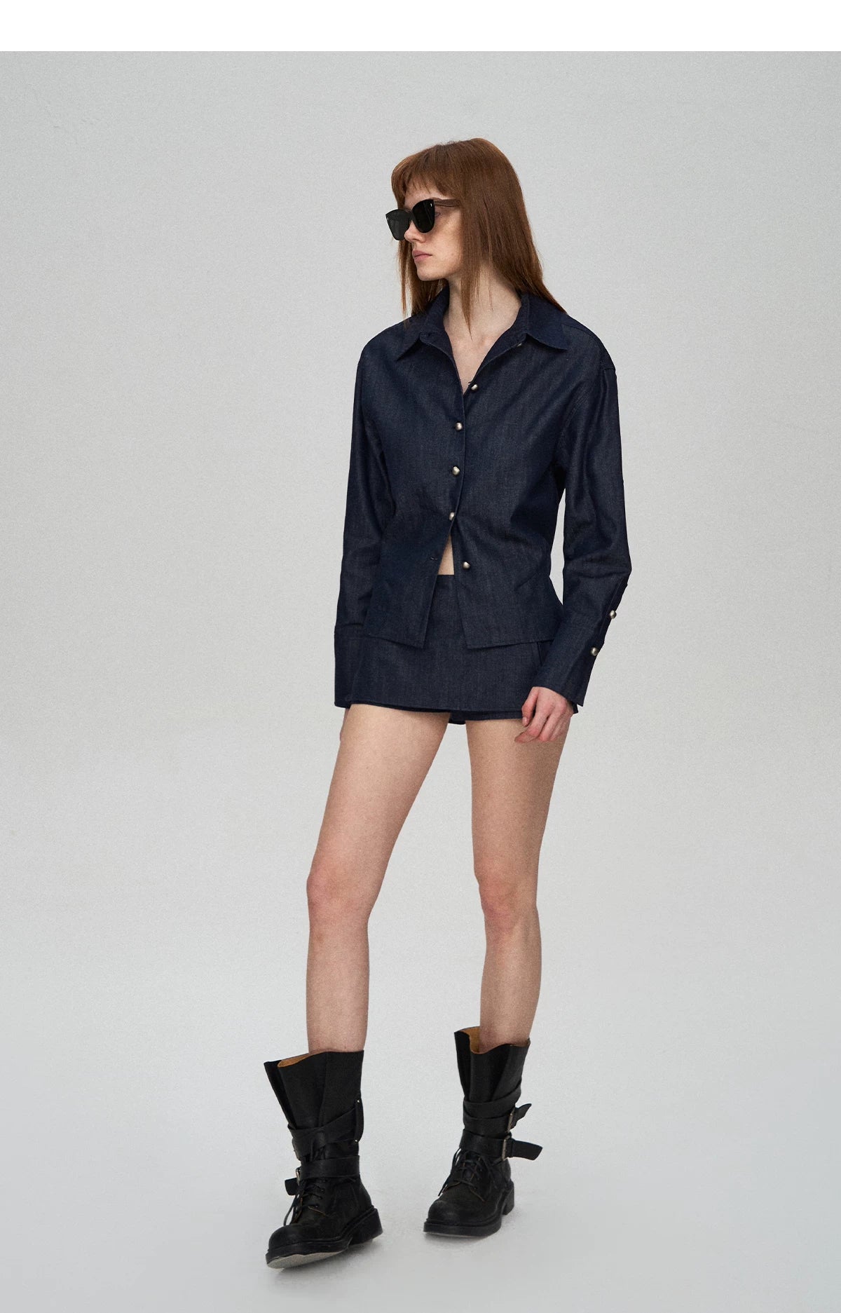 Tencel Linen Denim Shirt &amp; Low-Waist Skirt