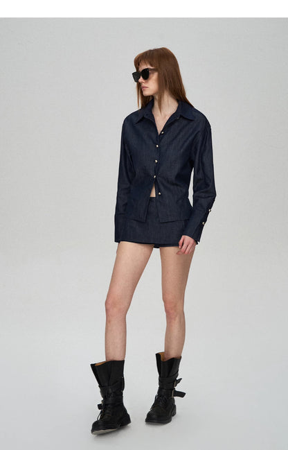 Tencel Linen Denim Shirt &amp; Low-Waist Skirt