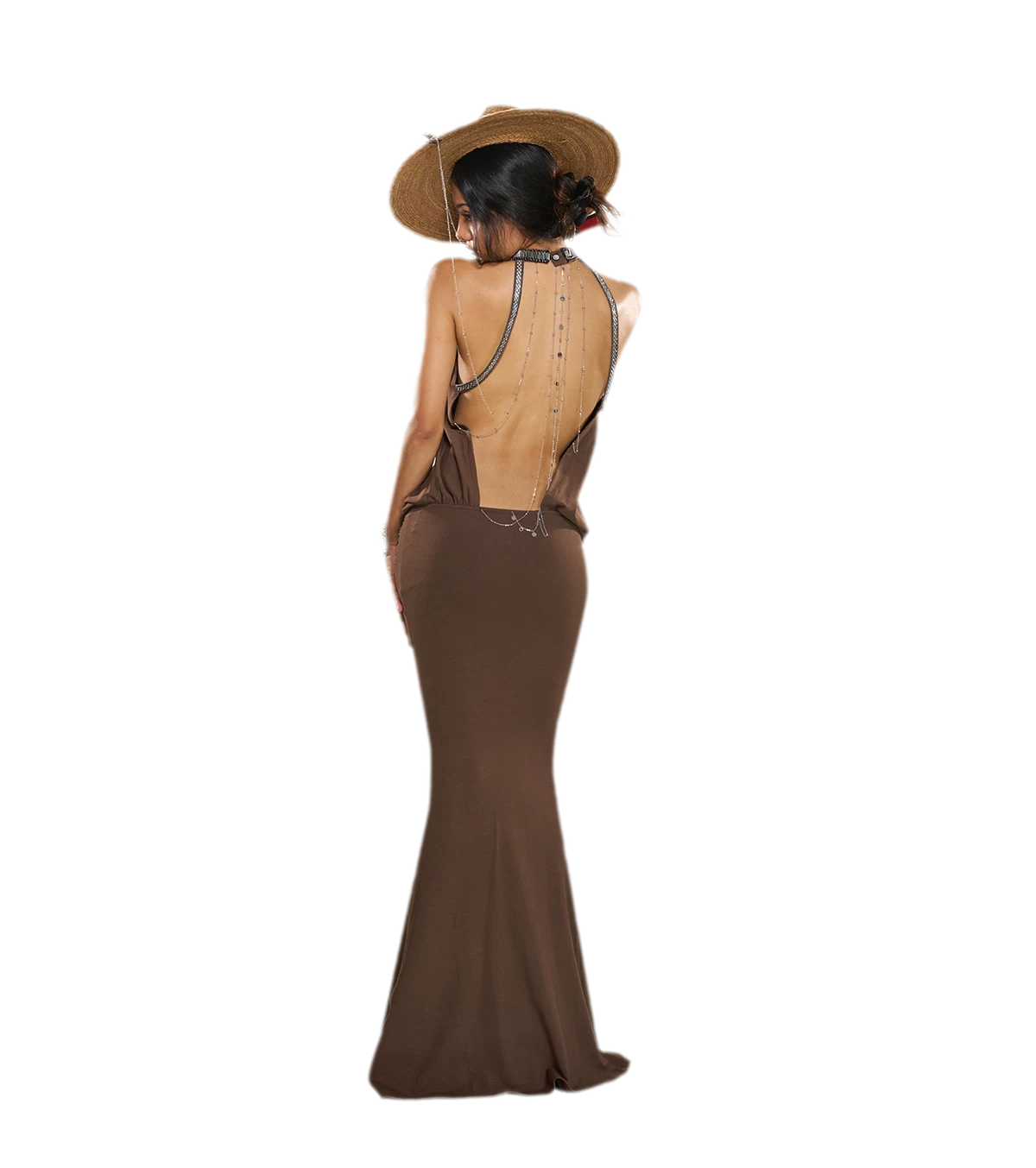 Maxikleid mit gedrehtem Neckholder und offenem Rücken