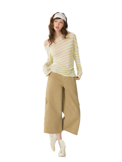 Sheer One-Shoulder Stripe Tee