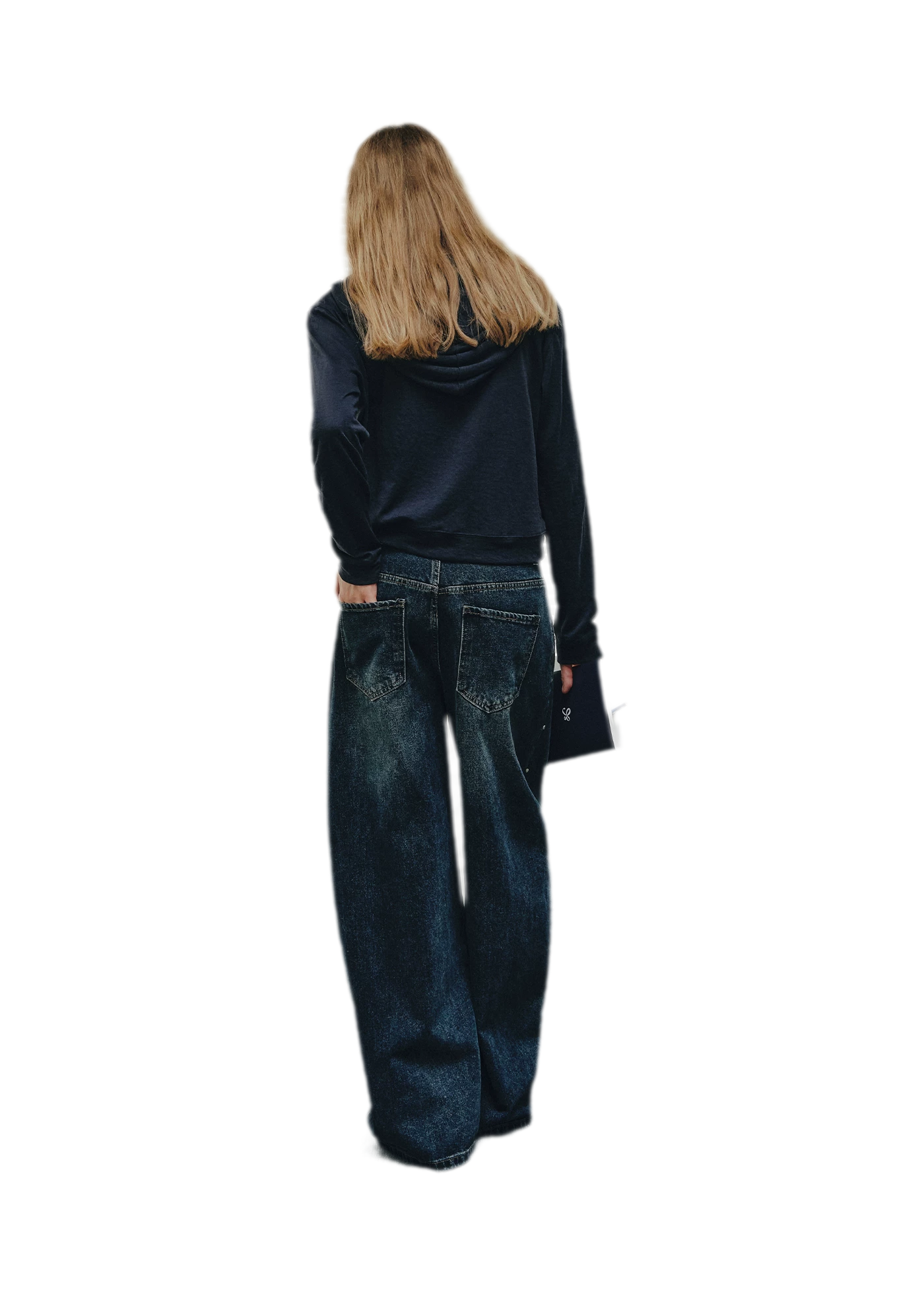 Washed Rivet Curved-Leg Jeans