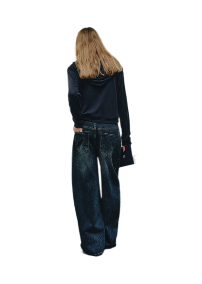 Washed Rivet Curved-Leg Jeans