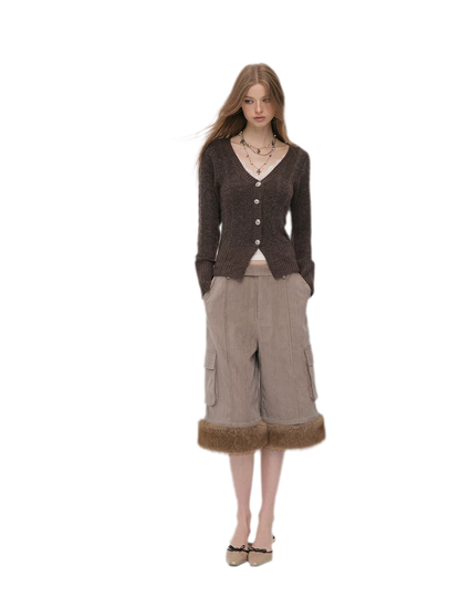 Brushed Cable-Knit Fitted Cardigan