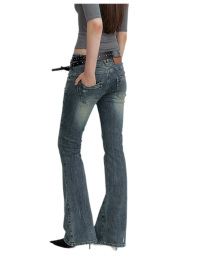 Washed Whisker Flared Jeans