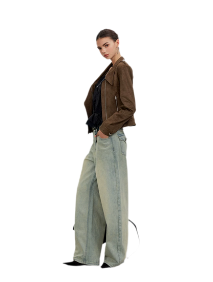 Suede-Effect Asymmetric Cropped Jacket