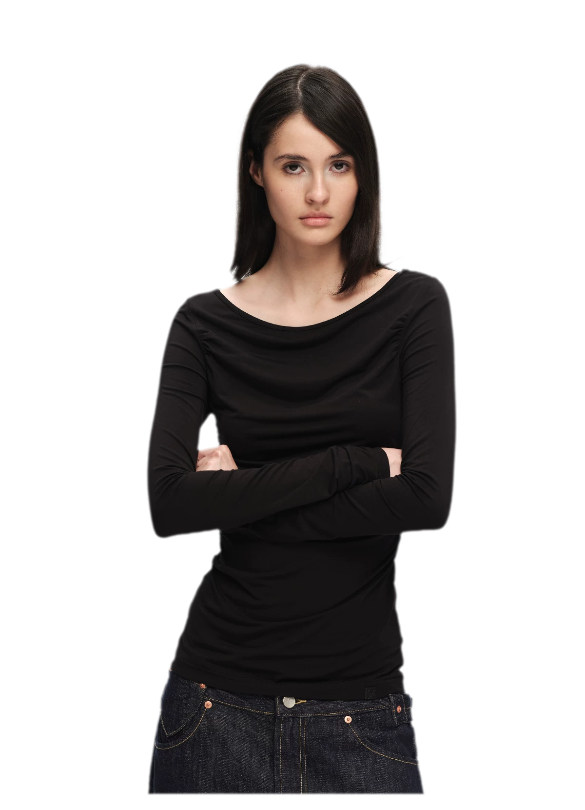 Modal Ruched Fitted Long-Sleeve T-Shirt