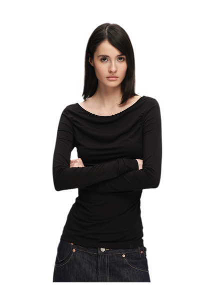 Modal Ruched Fitted Long-Sleeve T-Shirt