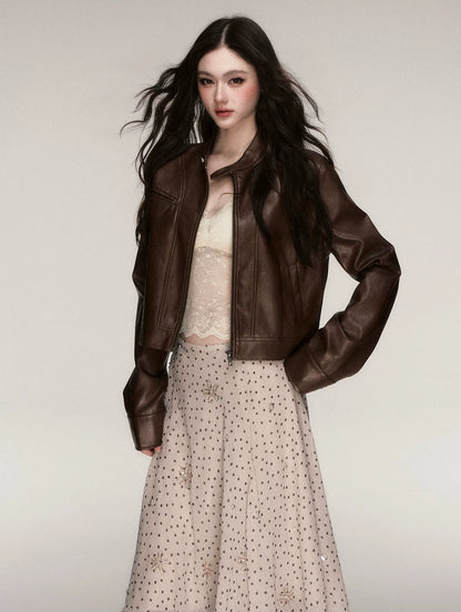 Vintage Cropped Motorcycle Jacket