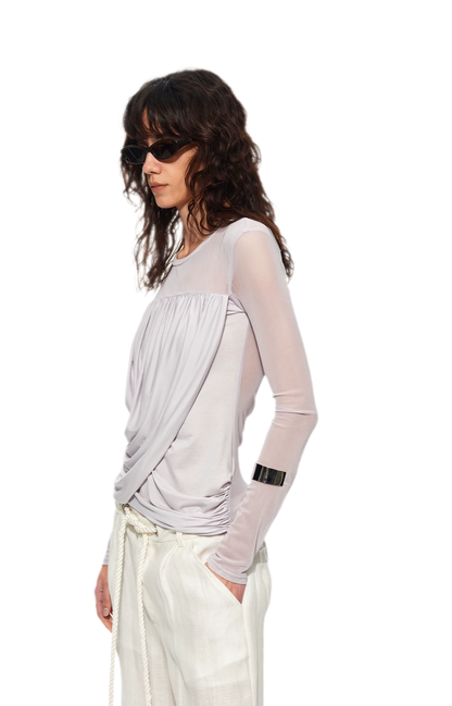 Draped Mesh Long Sleeve Tee