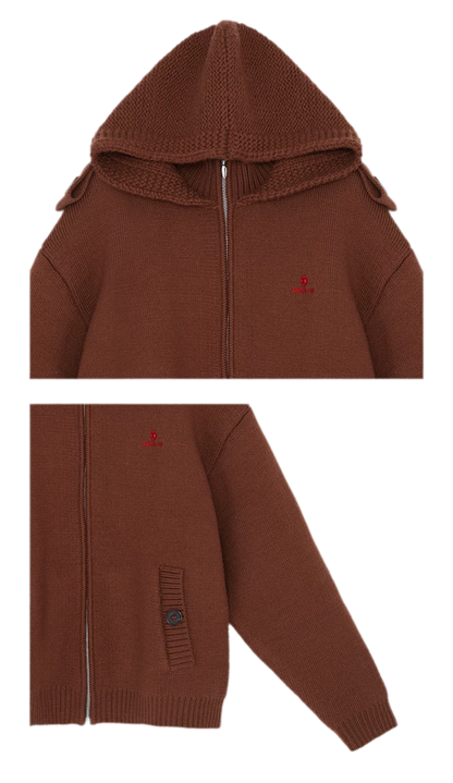 Wool Hooded Zip Knit Jacket