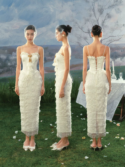 Pure White French Vintage Fishtail Dress