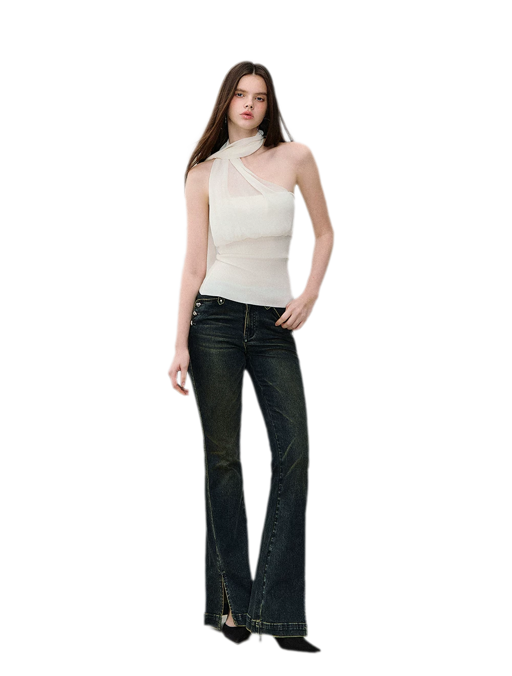 Washed Slit Flare Jeans