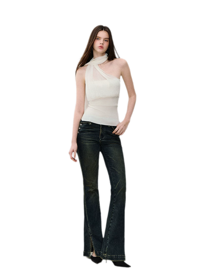 Washed Slit Flare Jeans