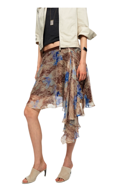 Printed Irregular Hem Chiffon Skirt