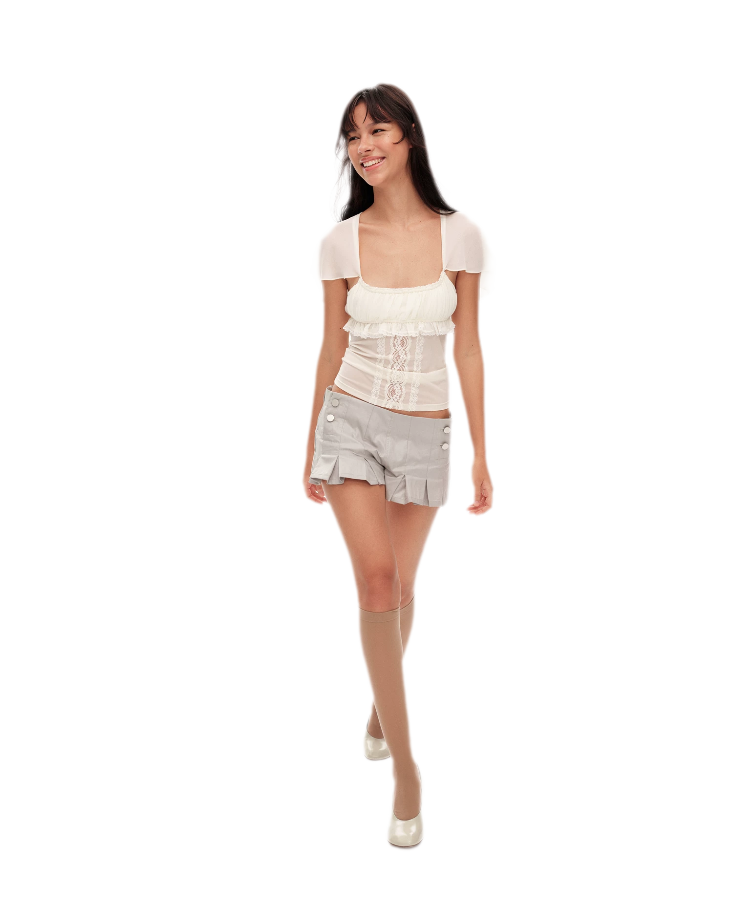 Lace Ruffle Fitted Chiffon Top