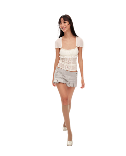Lace Ruffle Fitted Chiffon Top