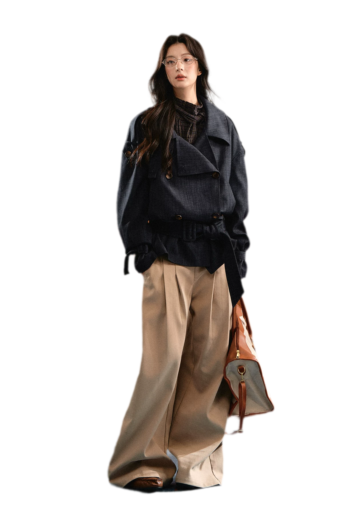 Trench court en denim avec ceinture