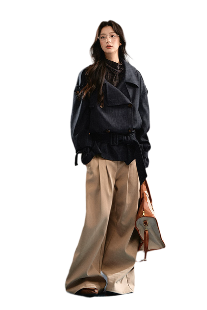 Trench court en denim avec ceinture