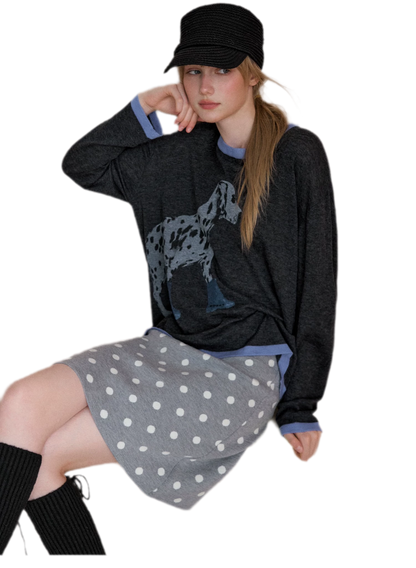 Oversized-Strickpullover mit Dalmatiner-Print